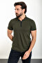 Plain Slim Fit Zippered Polo Neck Men's T-Shirt Khaki - 36808.24Y - 3