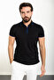 Plain Slim Fit Zippered Polo Neck Men's T-Shirt Black - 36808.24Y