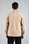 Men's Shirt Beige Parachute Fabric Relaxed Fit Seasonal Snap Closure Flap Side Pocket Coat - 7