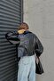 Velisse Oversized Women's Black Balloon Sleeve Bomber Leather Jacket - 5