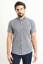 Checked Slim Fit Short Sleeve Linen Men's Shirt Black - 37766.23Y - 4
