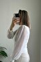 Long Balloon Transparent Cuffed Sleeve White Blouse - 2