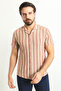 Striped Slim Fit Peacock Collar Short Sleeve Men's Shirt Brick-Beige - 37773.23Y - 3