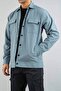 Men's Shirt Petrol Blue Parachute Fabric Relaxed Fit Seasonal Snap Closure Flap Side Pocket Coat - 2