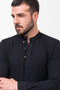 Patterned Slim Fit Judge Collar Long Sleeve Linen Men's Shirt Black - 37780.23Y - 4