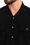 Straight Slim Fit Apache Collar Short Sleeve Linen Men's Shirt Black - 37857.24Y - 2