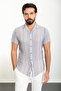 Striped Slim Fit Peacock Collar Short Sleeve Men's Shirt Navy Blue - 37900.24Y
