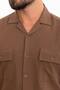 Straight Slim Fit Apache Collar Short Sleeve Linen Men's Shirt Brown - 37857.24Y - 2