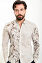 Leaf Patterned Slim Fit Long Sleeve Seersucker Men's Shirt Beige - 37886.24Y - 3