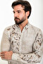Leaf Patterned Slim Fit Long Sleeve Seersucker Men's Shirt Beige - 37886.24Y - 4