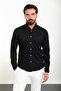 Striped Slim Fit Long Sleeve Seersucker Men's Shirt Black - 37862.24Y
