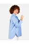 Blue White Striped Oversize Poplin Women's Shirt - 5