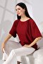 Chuy Women's Soft Textured Batwing Sleeve Hem Lace-Up Diagonal Jacquard Blouse & Combed Cotton Blouse - Burgundy - 6