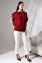 Flores Women's Soft Touch Batwing Sleeve Right Shoulder and Left Hem Tunnel Lace Diagonal Knitted Blouse - Burgundy - 3