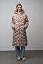 Hooded Pattern Detailed Long Puffer Jacket Stone 6669 - 2