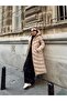 Hooded Pattern Detailed Long Puffer Jacket Stone 6669