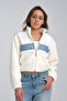 Women's Oversize Plush Seasonal Cardigan Printed Jacket with Puff Leather Trim Biker Racer Coat Woolen Jacket - 3