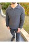 Knitted Oversize Non-Pilling Natural Cotton Zippered Polo Collar Knitwear Sweater - 5
