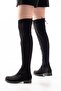 165-Stretch Black Suede Over-The-Knee Zippered Daily Women's Boots