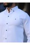 Slim Fit White Oxford Button-Down Collar Easy-Ironing Embroidery Detail Cotton Men's Shirt - 6