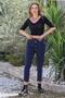 Women's Navy Blue Italian Lycra Trousers with Side Stripes, Sizes 38 - 46 - 4