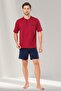 Men's Navy Blue Claret Red Color Alternative 3-Piece Pajama Set - 4