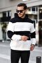 Black and White Block Piece Oversized Hooded Three-Thread Sweatshirt - 2316 - 2