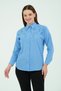 Women's Baby Blue Scalloped Long Sleeve Linen Look Shirt - 4