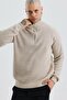 Men's Oversize Half Zip Premium Knitted Stone Beige Knitwear Sweater Mz62001