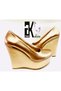 Women's Classic Wedge Heeled Printed Skin Copper Colored Shoes - 2