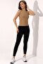 Shine Women's Slim Fit Crew Neck Moon Sleeve Stretchy Basic Combed Cotton Blouse & Tshirt & Tee - Camel - 3