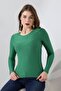 Makeni Women's Slim Fit Crew Neck Long Sleeve Stretchy Polka Dot Jacquard Top & Body - Green - 7