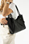 Faux Leather Makeup Bag - Black Snap Fastener, Wallet, Women's Hand and Shoulder Bag L:25 E:38 W:15 cm - 2