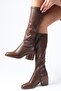 Armande Brown Stretch, Thick Heeled Women's Boots