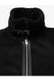 Suede Faux Leather Coat Fur Collar Zippered Pocket Slim Fit - 6