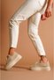 Beige Knitwear Stretch Thick Sole Sports Shoes - 5