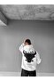 Unisex Oversize Bull Printed Premium Hooded Sweatshirt White - 3