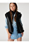 Leather Look Vest with Plush Detail and Zipper Pockets - 2
