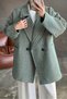 Green Cream Color Fish Back Patterned Oversize Standard Size Lined Short Coat - 5