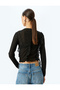 Long Sleeve Crew Neck Semi-Transparent Asymmetrical Ruffle T-Shirt - 4
