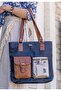 Women's Vegan Leather Navy Blue Shoulder Bag - Paperflower Design - 4