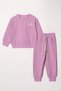 Crew Neck Long Sleeve Daisy Embroidered Purple Color Girl's Tracksuit Set