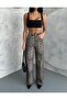 Zeo Basic Wide-Leg Pants Leopard Print Beige
