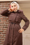 1101 Plush Inside and Fur Collar Bondit Coat Brown - 3