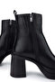 Women's Genuine Leather Black Leather Heeled Boots - 4