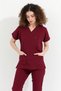 Happiness Spaniard - Lycra Doctor Nurse Scrubs Single Top Surgical Uniform (Women), Burgundy - 5