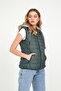 Women's Hooded Combed Cotton Lined Puffer Vest - Dark Green - 5