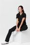 UltraLycra Spaniard - Stretch Fabric Doctor Nurse Scrubs Uniform Surgical Set (WOMEN), Black - 3