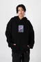 Acid Cat Back Printed Black Oversize Unisex Hooded Sweatshirt - 2