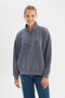Loose Fit Half Zip Washed Thick Fabric Sweatshirt - 3